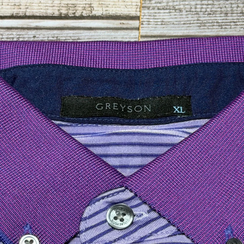 Greyson Polo Shirt Mens XL Purple Striped Short Sleeve Golf Athletic